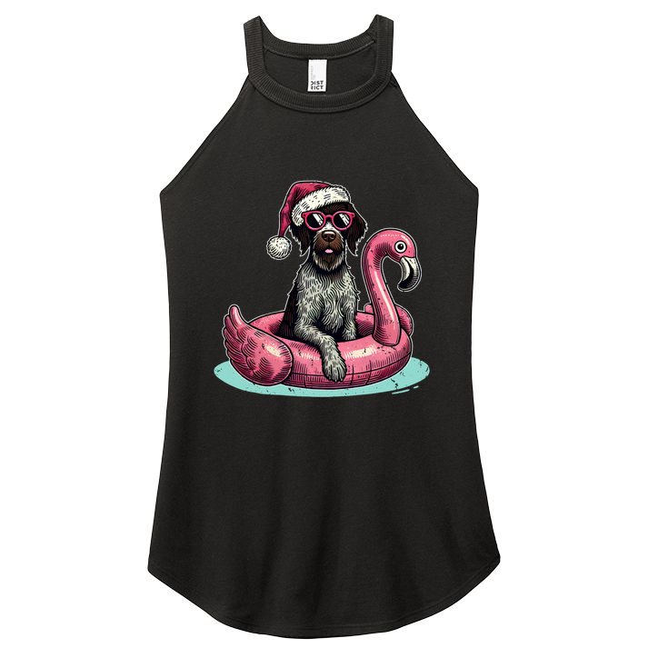 Funny Christmas In July Gwp Dog Mom Santa Flamingo Floatie Cool Gift Women's Perfect Tri Rocker Tank