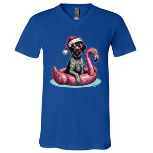 Funny Christmas In July Gwp Dog Mom Santa Flamingo Floatie Cool Gift V-Neck T-Shirt