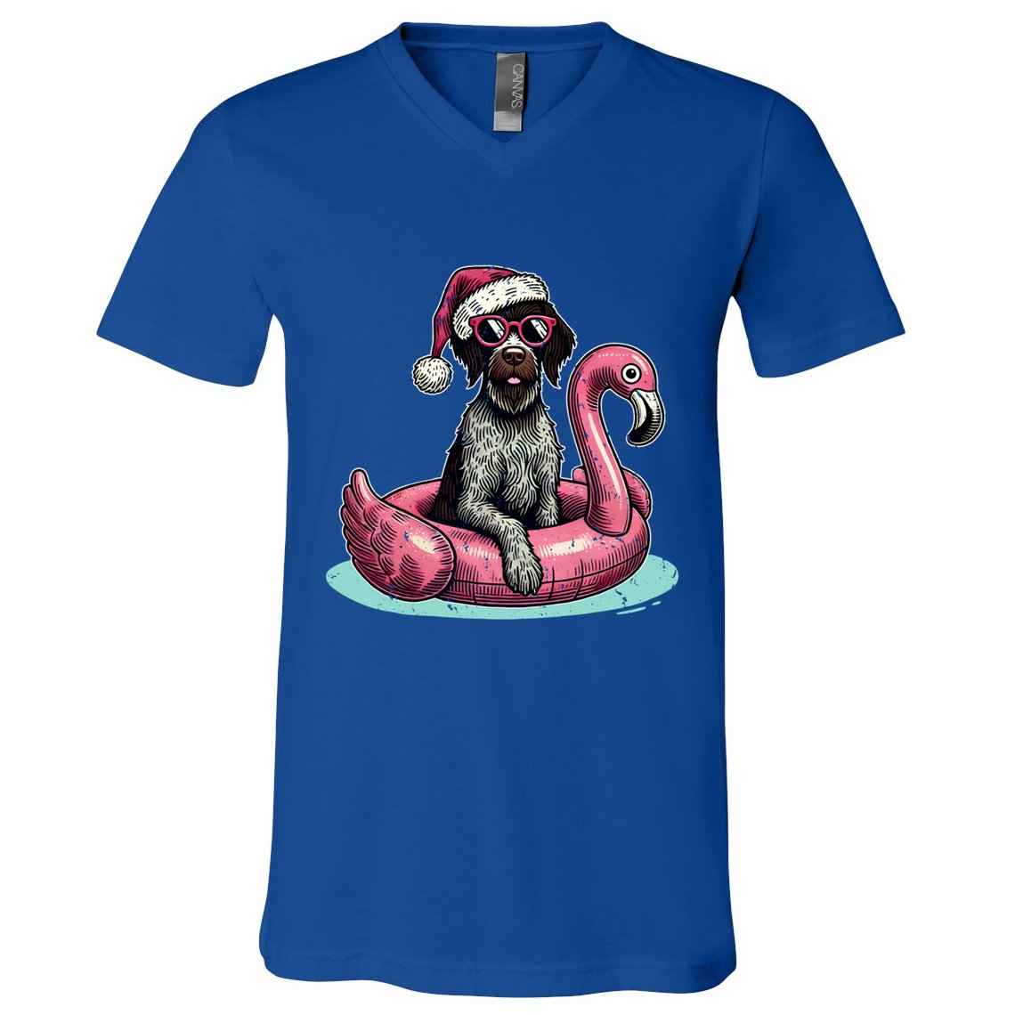 Funny Christmas In July Gwp Dog Mom Santa Flamingo Floatie Cool Gift V-Neck T-Shirt