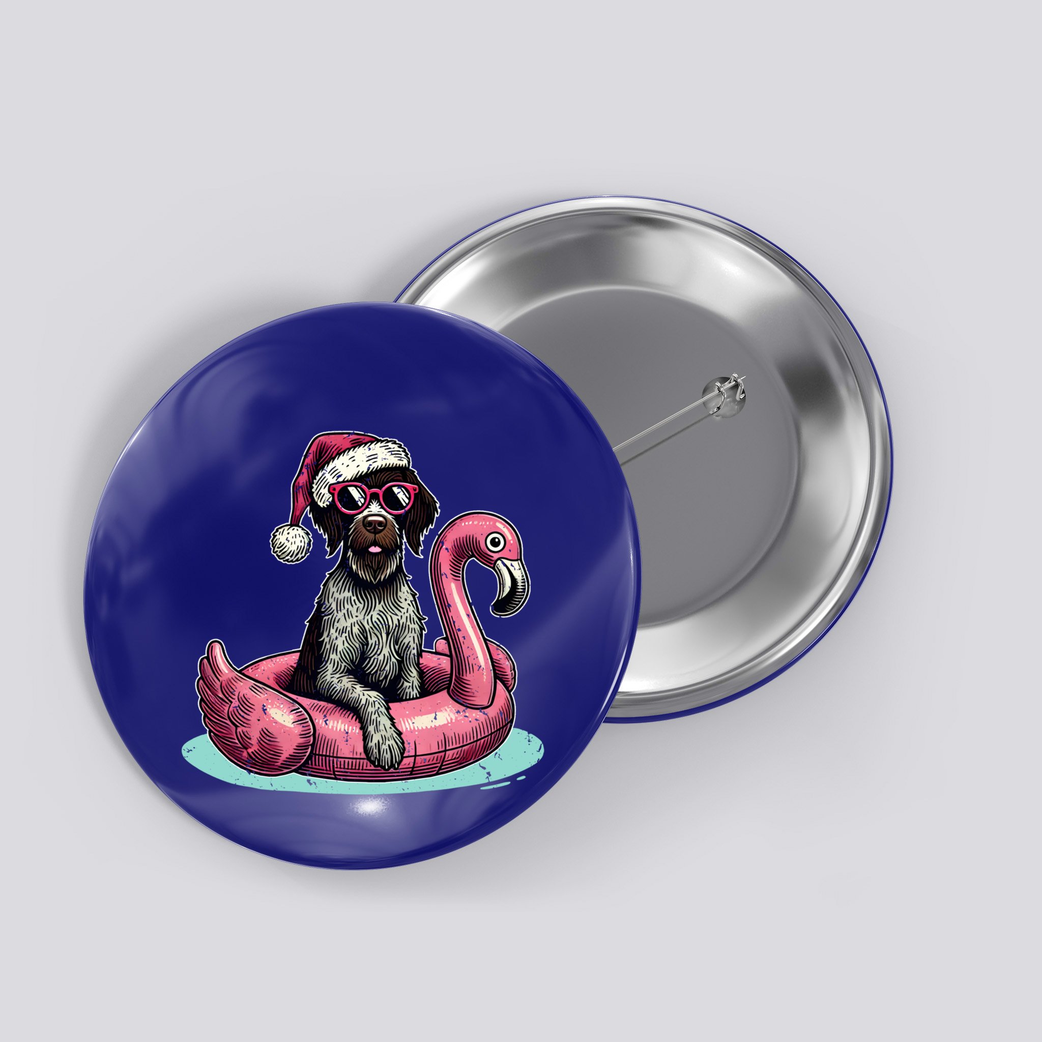 Funny Christmas In July Gwp Dog Mom Santa Flamingo Floatie Cool Gift Button