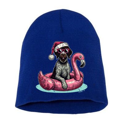 Funny Christmas In July Gwp Dog Mom Santa Flamingo Floatie Cool Gift Short Acrylic Beanie