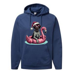 Funny Christmas In July Gwp Dog Mom Santa Flamingo Floatie Cool Gift Performance Fleece Hoodie