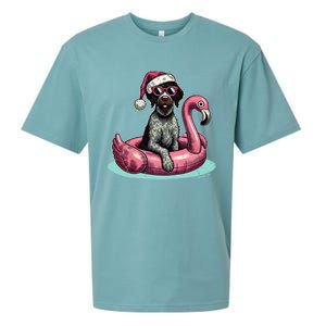 Funny Christmas In July Gwp Dog Mom Santa Flamingo Floatie Cool Gift Sueded Cloud Jersey T-Shirt