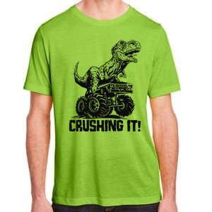 Funny Crushing It T Rex Dinosaur In Monster Truck Adult ChromaSoft Performance T-Shirt