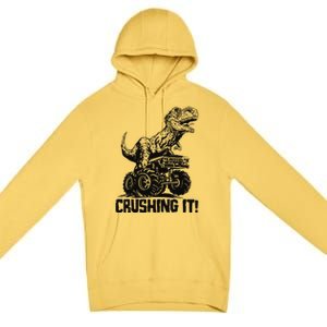 Funny Crushing It T Rex Dinosaur In Monster Truck Premium Pullover Hoodie