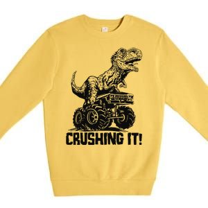 Funny Crushing It T Rex Dinosaur In Monster Truck Premium Crewneck Sweatshirt