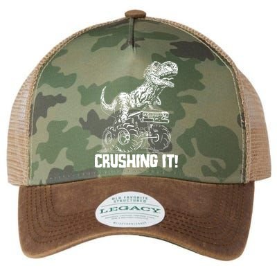 Funny Crushing It T Rex Dinosaur In Monster Truck Legacy Tie Dye Trucker Hat