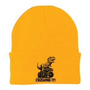 Funny Crushing It T Rex Dinosaur In Monster Truck Knit Cap Winter Beanie