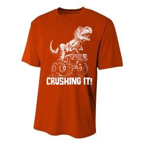 Funny Crushing It T Rex Dinosaur In Monster Truck Performance Sprint T-Shirt