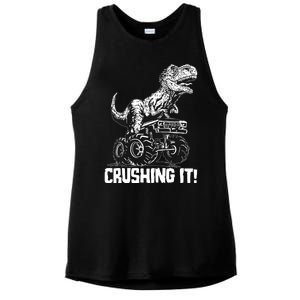 Funny Crushing It T Rex Dinosaur In Monster Truck Ladies PosiCharge Tri-Blend Wicking Tank