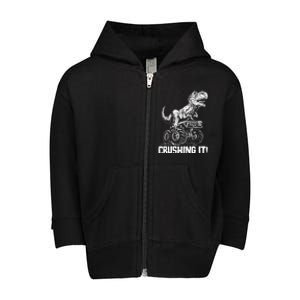 Funny Crushing It T Rex Dinosaur In Monster Truck Toddler Zip Fleece Hoodie