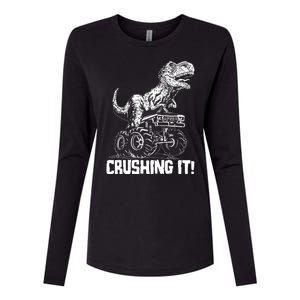 Funny Crushing It T Rex Dinosaur In Monster Truck Womens Cotton Relaxed Long Sleeve T-Shirt