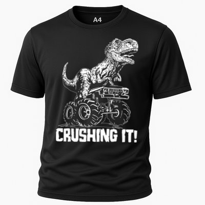 Funny Crushing It T Rex Dinosaur In Monster Truck Performance Shirt