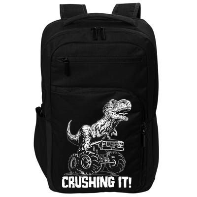 Funny Crushing It T Rex Dinosaur In Monster Truck Impact Tech Backpack