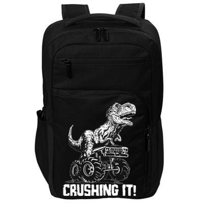 Funny Crushing It T Rex Dinosaur In Monster Truck Impact Tech Backpack