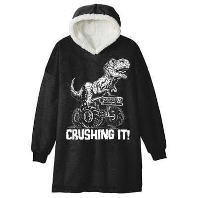 Funny Crushing It T Rex Dinosaur In Monster Truck Hooded Wearable Blanket