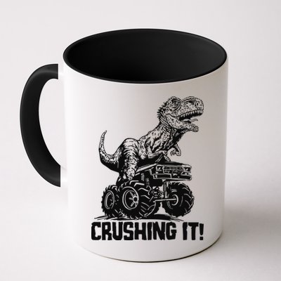 Funny Crushing It T Rex Dinosaur In Monster Truck Mug
