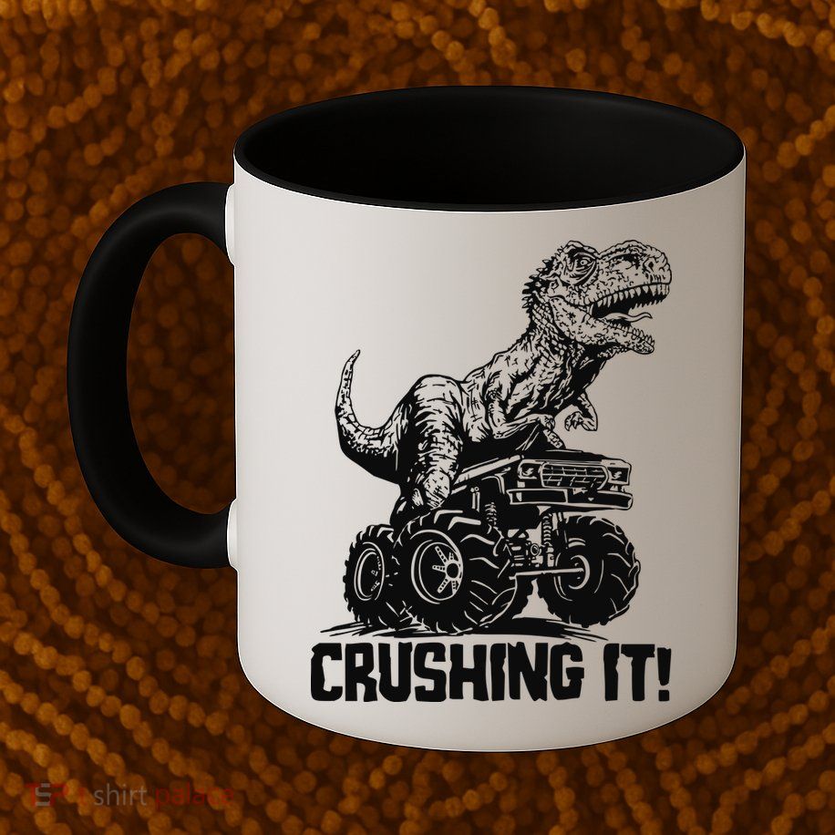 Funny Crushing It T Rex Dinosaur In Monster Truck Mug