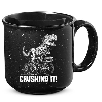 Funny Crushing It T Rex Dinosaur In Monster Truck 15oz Campfire Ceramic Mug