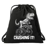 Funny Crushing It T Rex Dinosaur In Monster Truck Drawstring Bag