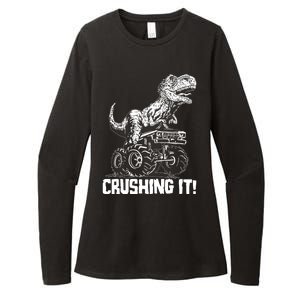 Funny Crushing It T Rex Dinosaur In Monster Truck Womens CVC Long Sleeve Shirt