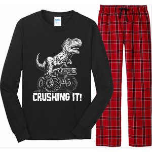 Funny Crushing It T Rex Dinosaur In Monster Truck Long Sleeve Pajama Set