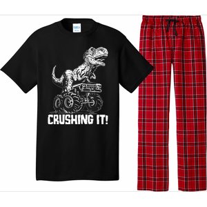 Funny Crushing It T Rex Dinosaur In Monster Truck Pajama Set