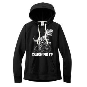 Funny Crushing It T Rex Dinosaur In Monster Truck Women's Fleece Hoodie