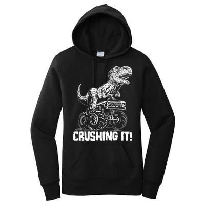 Funny Crushing It T Rex Dinosaur In Monster Truck Women's Pullover Hoodie