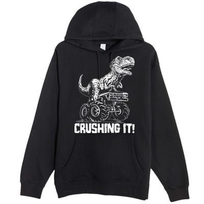 Funny Crushing It T Rex Dinosaur In Monster Truck Premium Pullover Hoodie