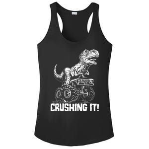 Funny Crushing It T Rex Dinosaur In Monster Truck Ladies PosiCharge Competitor Racerback Tank