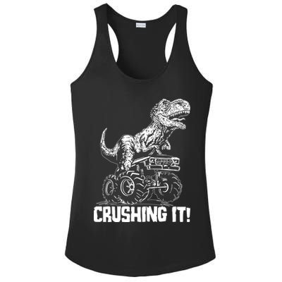 Funny Crushing It T Rex Dinosaur In Monster Truck Ladies PosiCharge Competitor Racerback Tank