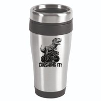 Funny Crushing It T Rex Dinosaur In Monster Truck 16oz Travel Tumbler