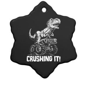 Funny Crushing It T Rex Dinosaur In Monster Truck Ceramic Star Ornament