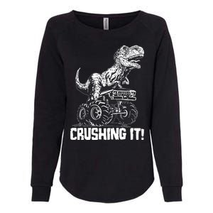 Funny Crushing It T Rex Dinosaur In Monster Truck Womens California Wash Sweatshirt