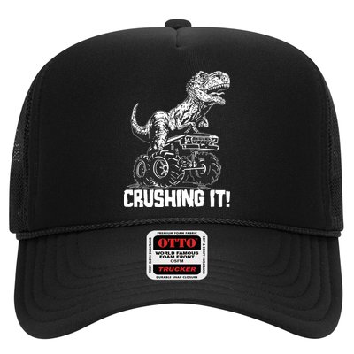Funny Crushing It T Rex Dinosaur In Monster Truck Trucker Hat