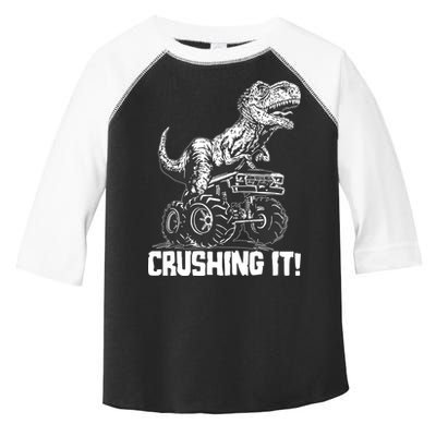 Funny Crushing It T Rex Dinosaur In Monster Truck Toddler Fine Jersey T-Shirt