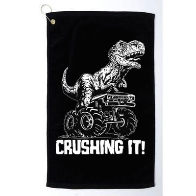 Funny Crushing It T Rex Dinosaur In Monster Truck Golf Towel
