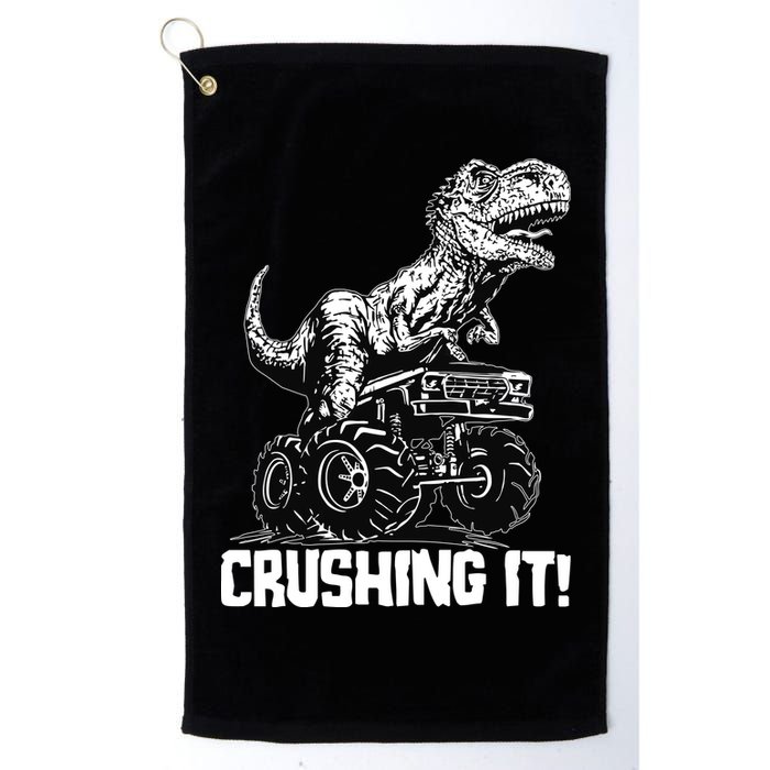 Funny Crushing It T Rex Dinosaur In Monster Truck Golf Towel