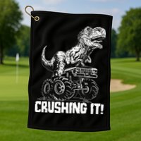Funny Crushing It T Rex Dinosaur In Monster Truck Golf Towel