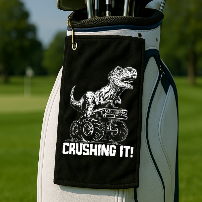 Funny Crushing It T Rex Dinosaur In Monster Truck Golf Towel