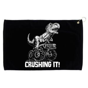 Funny Crushing It T Rex Dinosaur In Monster Truck Grommeted Golf Towel