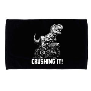 Funny Crushing It T Rex Dinosaur In Monster Truck Microfiber Hand Towel