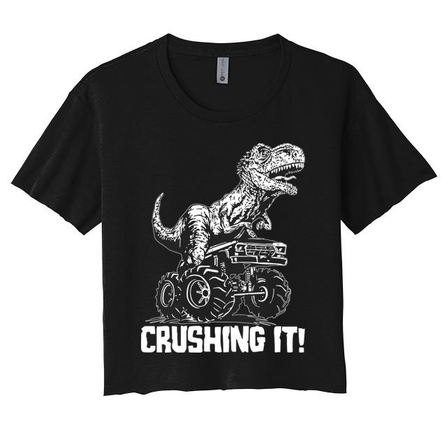 Funny Crushing It T Rex Dinosaur In Monster Truck Crop Top