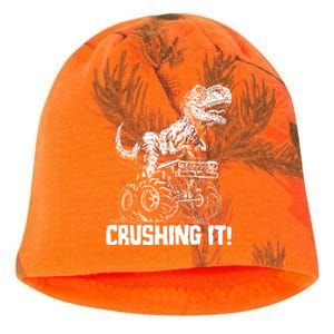 Funny Crushing It T Rex Dinosaur In Monster Truck Kati - Camo Knit Beanie