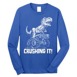 Funny Crushing It T Rex Dinosaur In Monster Truck Long Sleeve Shirt