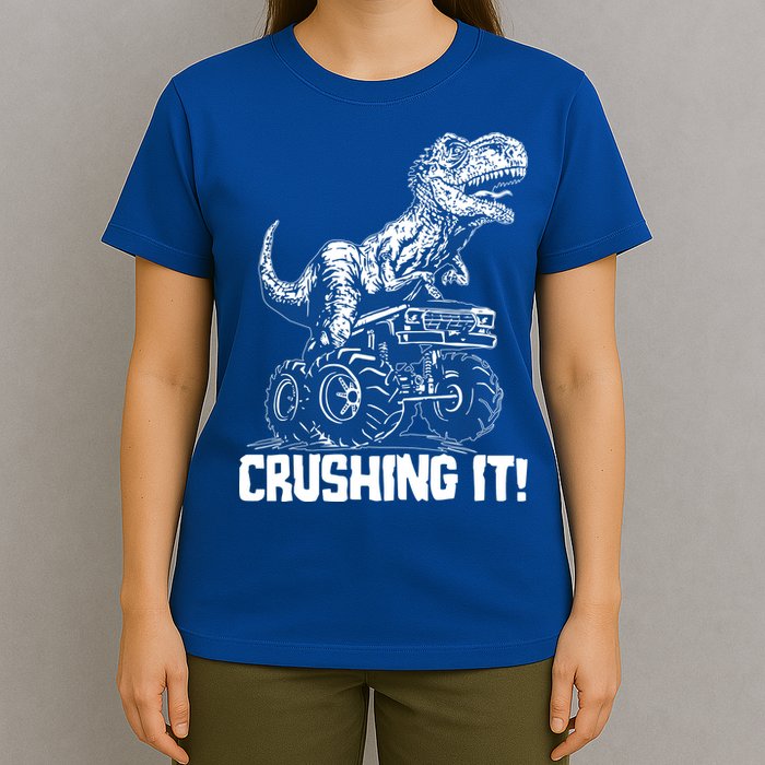 Funny Crushing It T Rex Dinosaur In Monster Truck T-Shirt