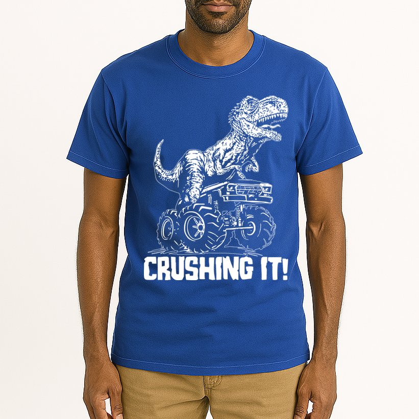 Funny Crushing It T Rex Dinosaur In Monster Truck Tall T-Shirt