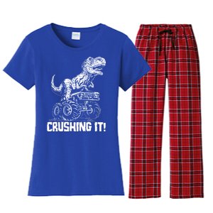 Funny Crushing It T Rex Dinosaur In Monster Truck Women's Flannel Pajama Set