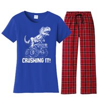 Funny Crushing It T Rex Dinosaur In Monster Truck Women's Flannel Pajama Set